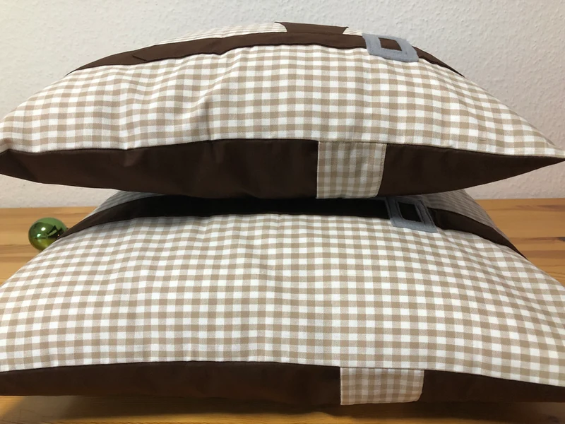 1x Landhausstil Kissenhülle * Kissenbezug * Hosenträger Dekokissen * braun/beige kariert
