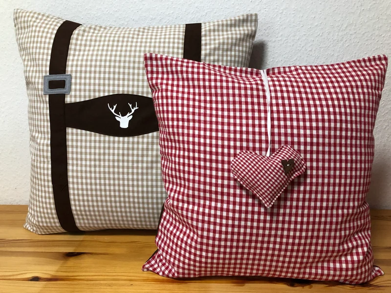 1x Landhausstil Kissenhülle * Kissenbezug * Hosenträger Dekokissen * braun/beige kariert