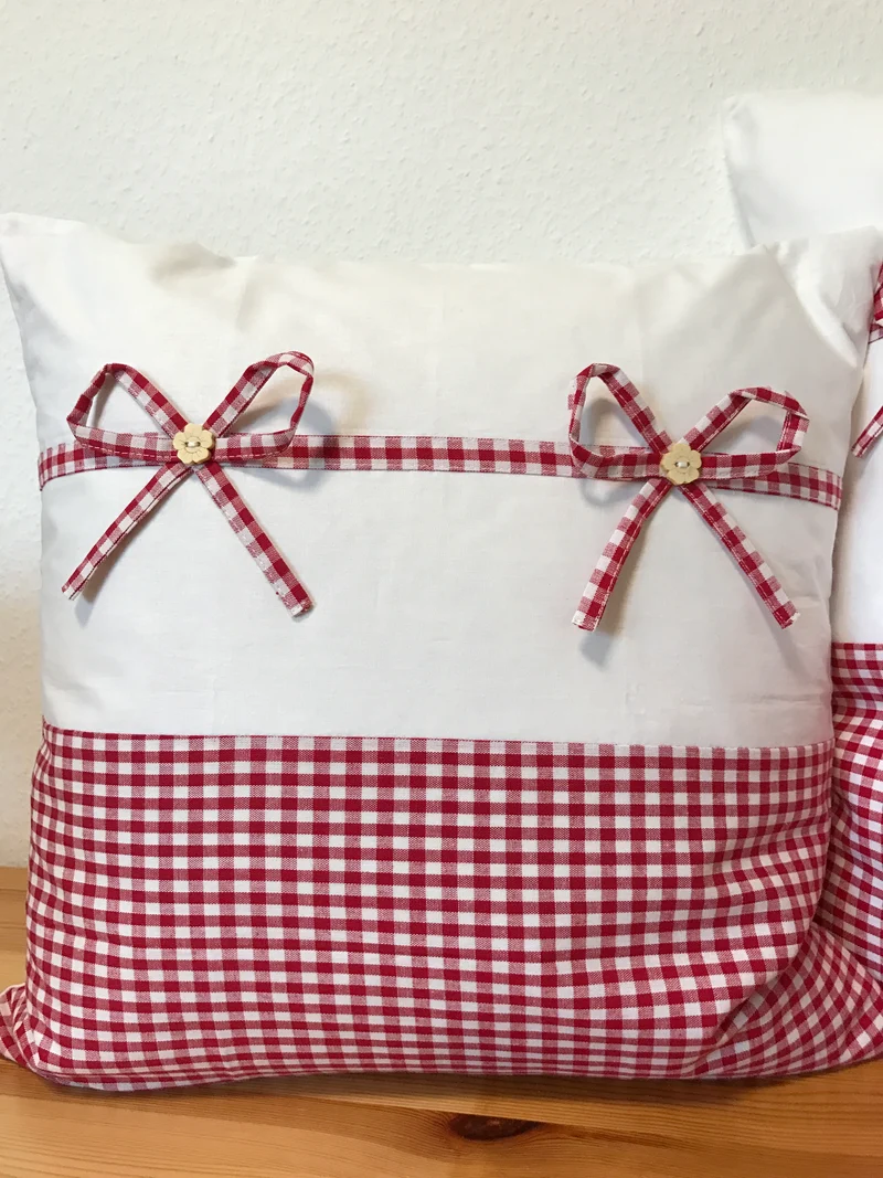 Landhausstil Kissenhülle * Kissenbezug * weiß/rot kariertes Dekokissen