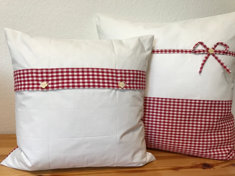 Landhausstil Kissenhülle * Kissenbezug * weiß/rot kariertes Dekokissen