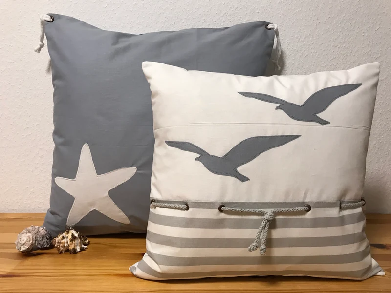 Maritime Kissenhülle, Kissenbezug, Landhausstil Kissen * Möwen * weiß/grau