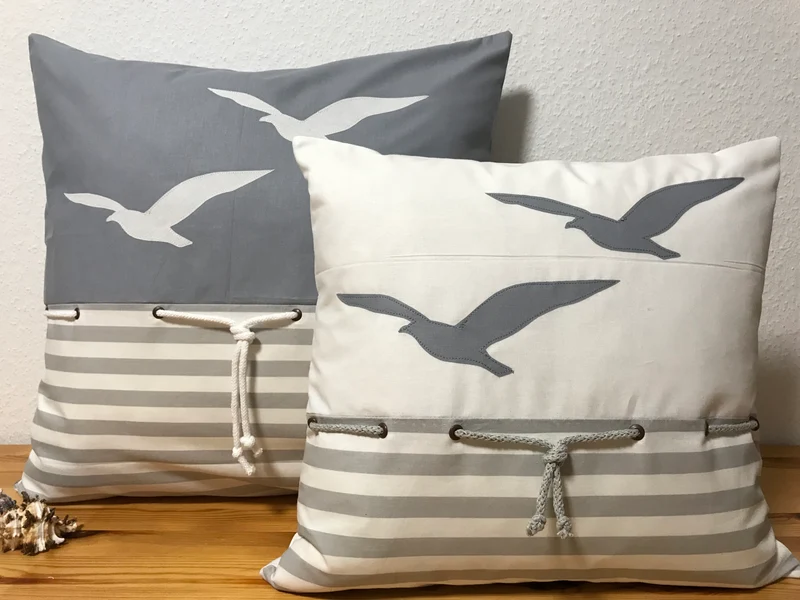 Maritime Kissenhülle, Kissenbezug, Landhausstil Kissen * Möwen * weiß/grau