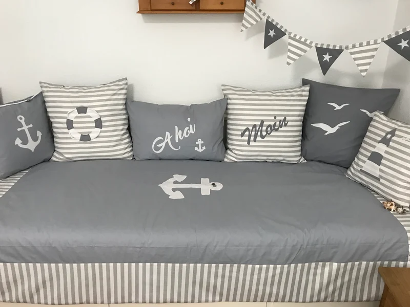 Maritime Kissenhülle, Kissenbezug, Landhausstil Kissen * Moin * grau/weiß.
