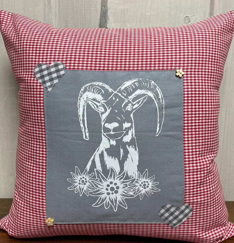 Landhausstil Kissenhülle, Kissenbezug, rot/weiß kariertes Dekokissen * Mufflon *