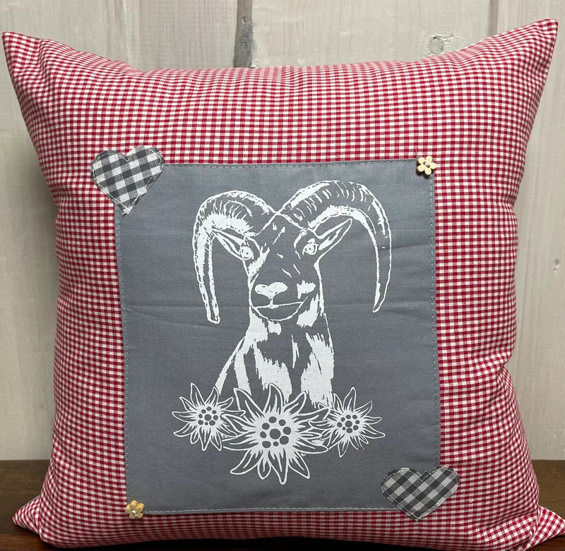 Landhausstil Kissenhülle, Kissenbezug, rot/weiß kariertes Dekokissen * Mufflon *