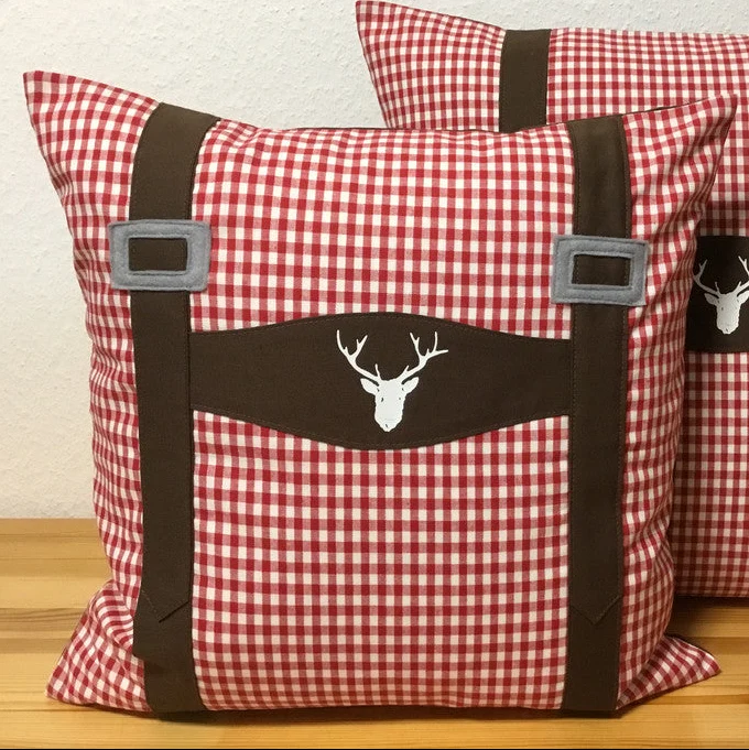 1x Landhausstil Kissenhülle * Kissenbezug * Bauernstube Dekokissen *Bayern* braun/rot