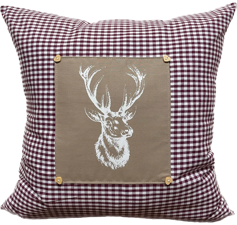 Landhausstil Kissenhülle * Kissenbezug * weinrot/weiß kariertes Dekokissen *Hirsch