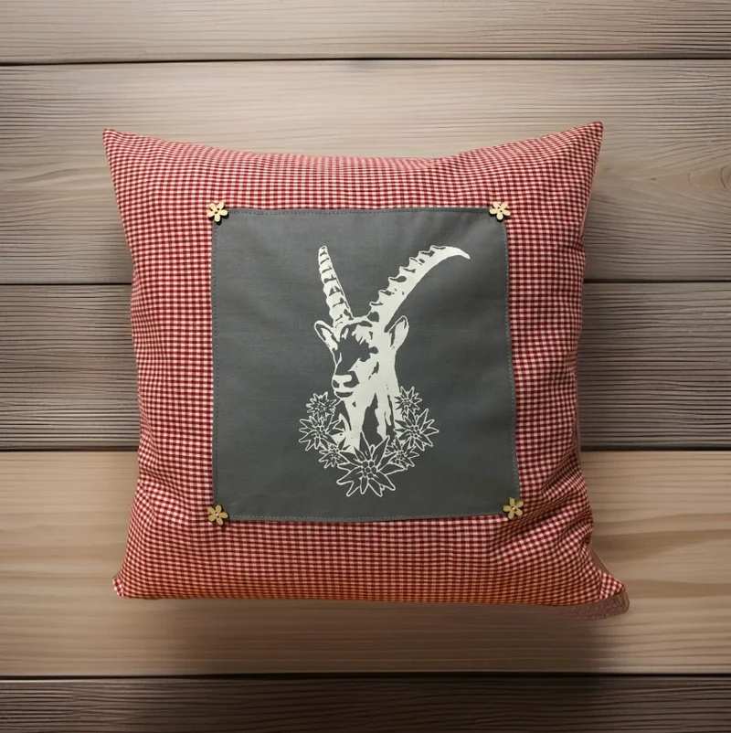 1x Landhausstil Kissenhülle * Kissenbezug * Bauernstube Dekokissen * Steinbock *