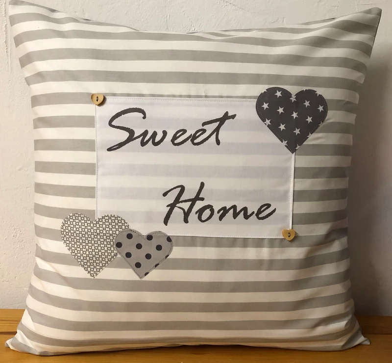 Landhausstil Kissenhülle * Kissenbezug * Dekokissen „ Sweet Home „ grau/weiß