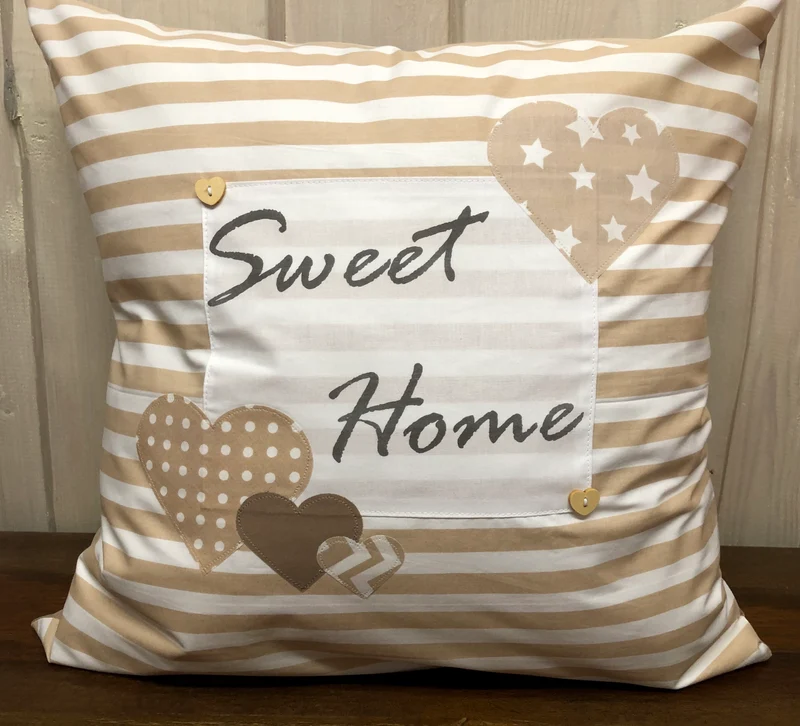 Landhausstil Kissenhülle * Kissenbezug * Dekokissen „ Sweet Home „ beige/weiß