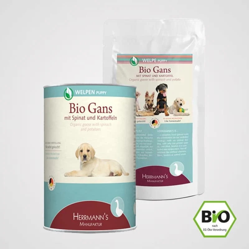 HERRMANN'S Welpenmenü - Bio-Gans, Spinat & Kartoffeln | Premium Nassfutter für Hunde
