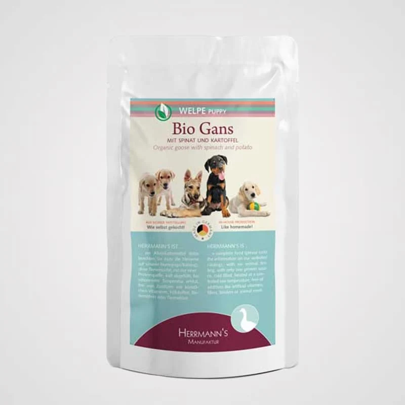 HERRMANN'S Welpenmenü - Bio-Gans, Spinat & Kartoffeln | Premium Nassfutter für Hunde
