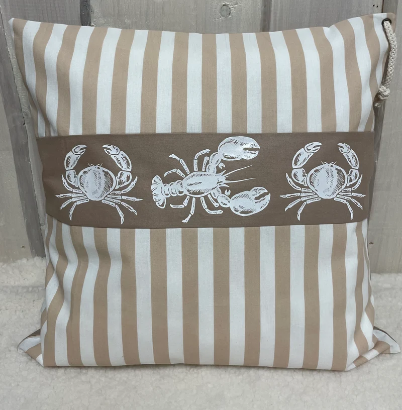 Maritime Kissenhülle, Landhausstil Dekokissen * Krebse * beige/weiß