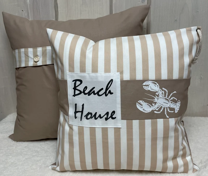 Maritime Kissenhülle, Landhausstil Dekokissen * Beach House * beige/weiß