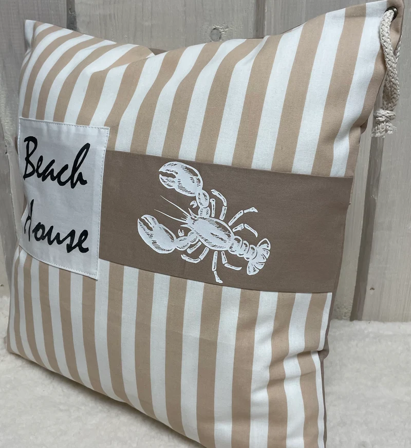 Maritime Kissenhülle, Landhausstil Dekokissen * Beach House * beige/weiß