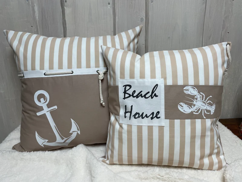 Maritime Kissenhülle, Landhausstil Dekokissen * Beach House * beige/weiß
