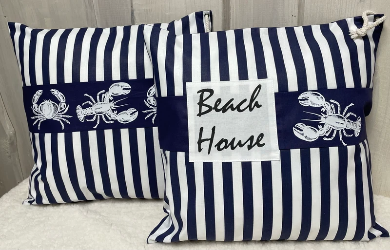 Maritime Kissenhülle, Landhausstil Dekokissen * Beach House * blau/weiß