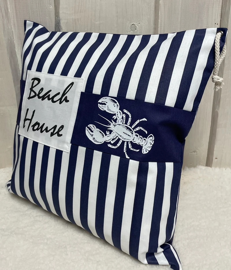 Maritime Kissenhülle, Landhausstil Dekokissen * Beach House * blau/weiß