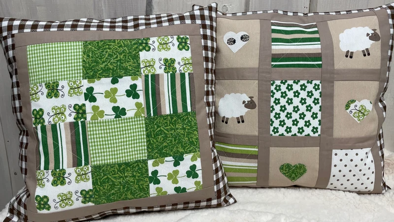 Patchwork Kissenhülle, Landhausstil Kissenbezug, braun/grün 40x40cm.