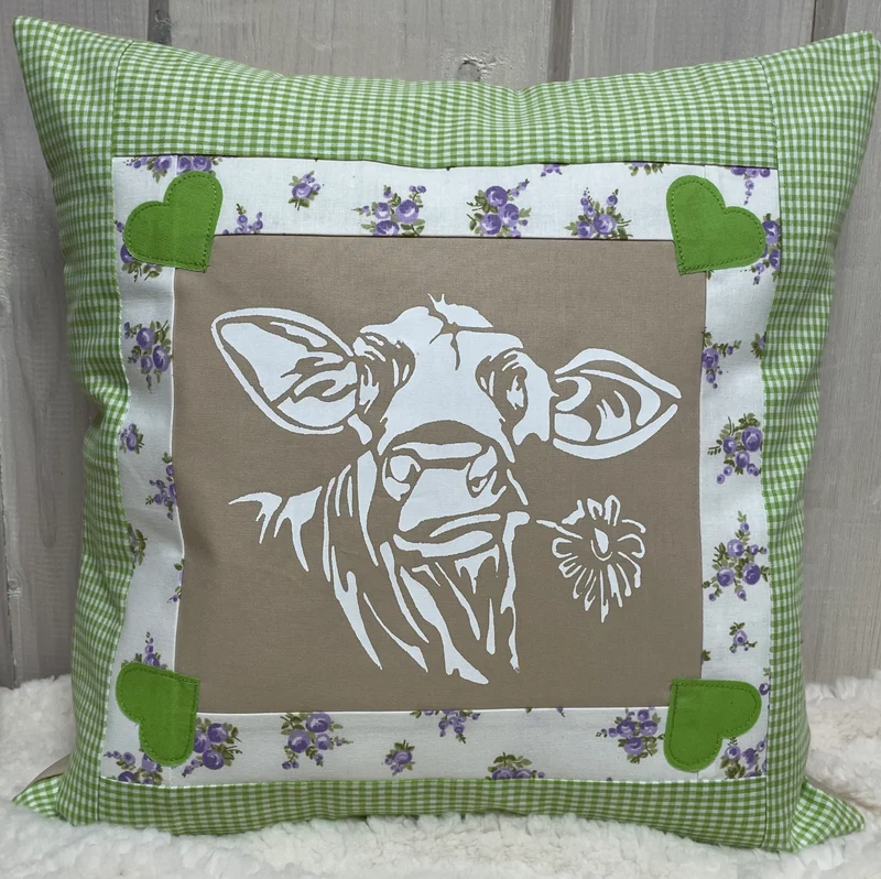 Patchwork Kissenhülle, Landhausstil Kissenbezug, beige/grün 40x40cm.