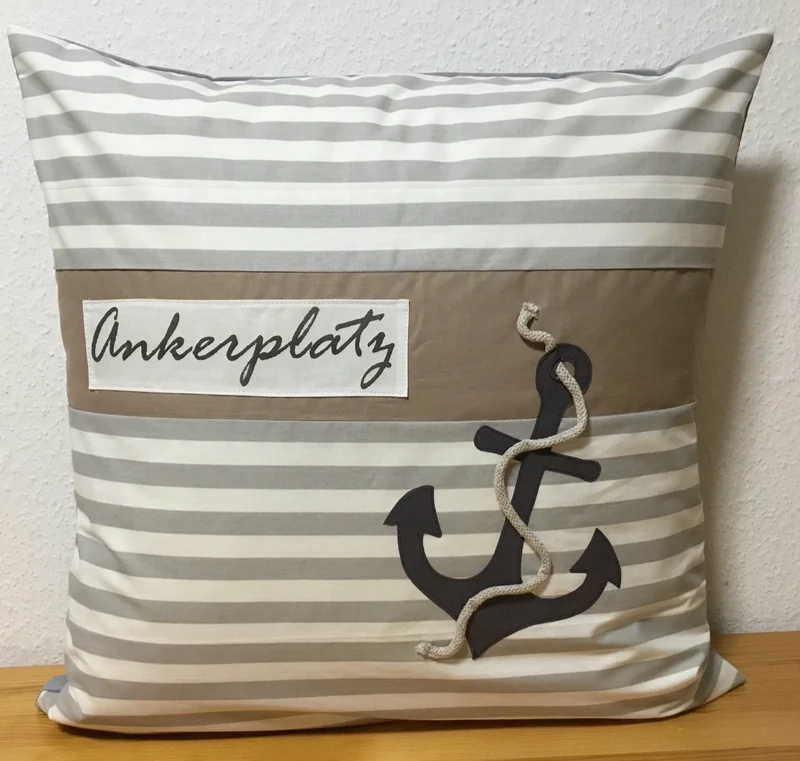 Maritime Kissenhülle, Kissenbezug, Landhausstil Kissen * Ankerplatz * grau/weiß
