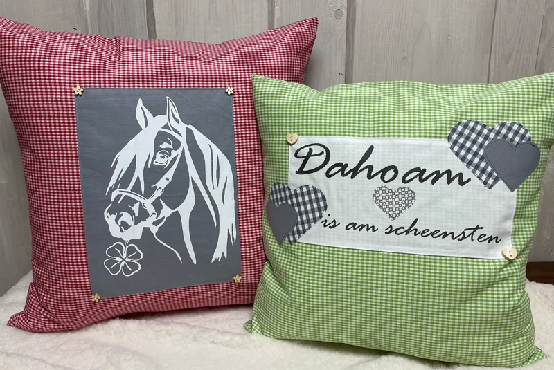 1x Landhausstil Kissenhülle * Kissenbezug * rot/weiß kariertes Dekokissen * Pferd *