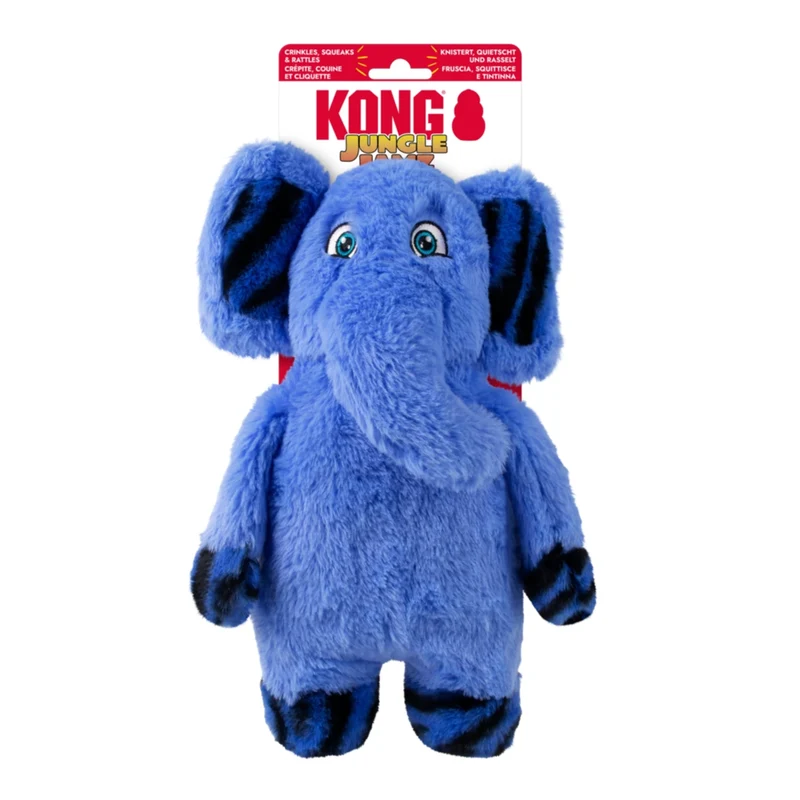 KONG Jungle Jamz Elefant – Plüsch-Hundespielzeug mit Quietscher, Rassel & Knister