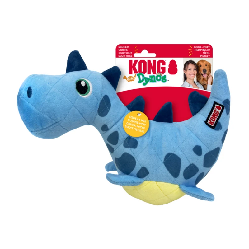 KONG Dynos Roars – Plüsch-Dino-Hundespielzeug mit übergroßem Quietscher | Apportieren & Zerren
