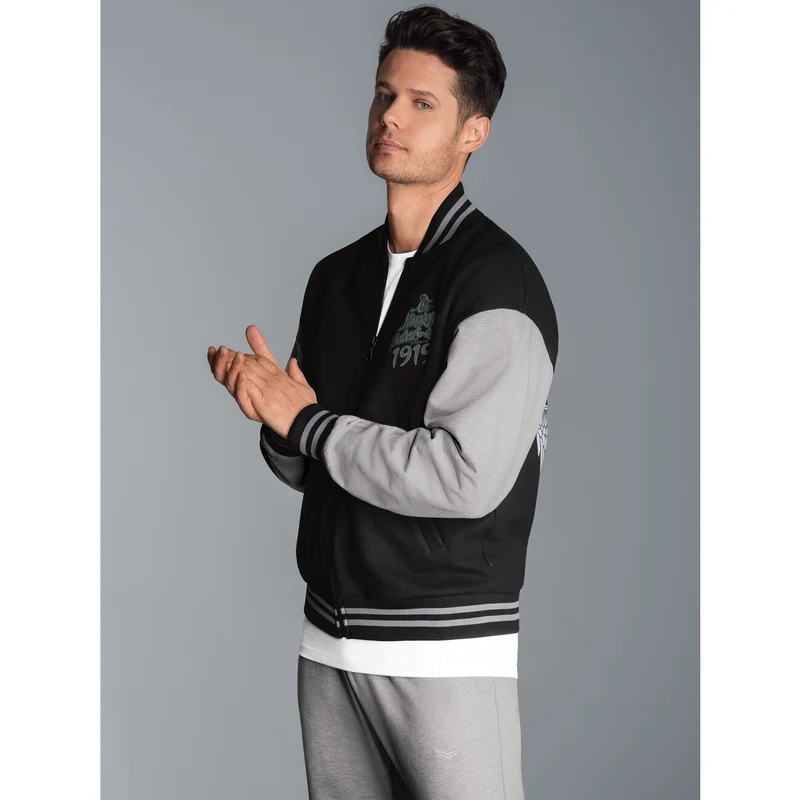 Collegejacke mit großem Adler-Rückenprint Schwarz