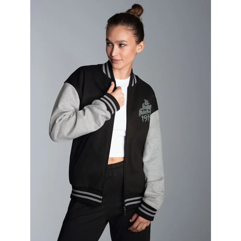 Collegejacke mit großem Adler-Rückenprint Schwarz