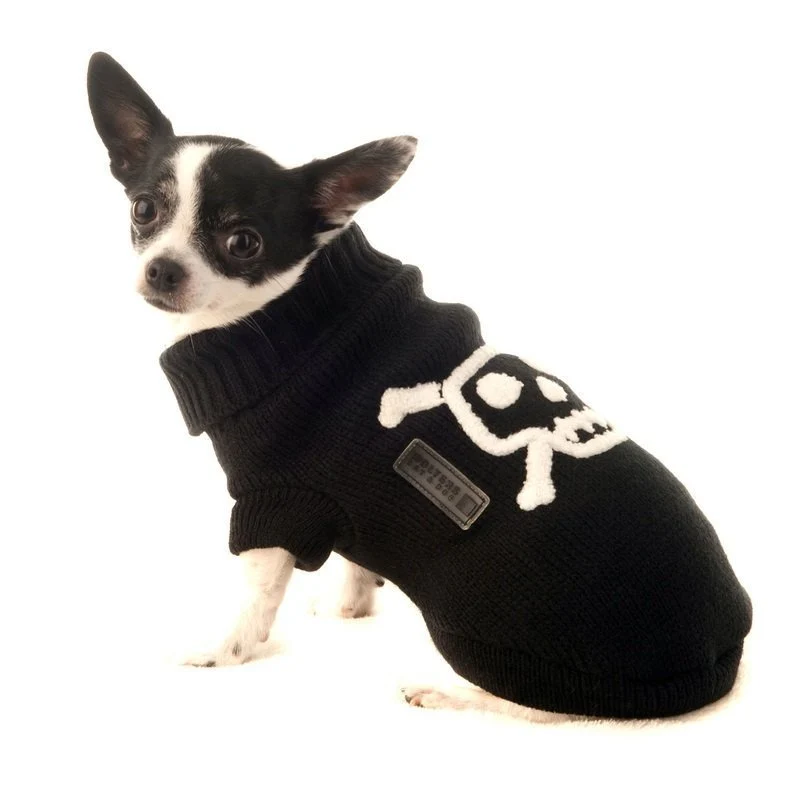 Wolters Hunde Strickpullover Totenkopf – Halloween Hundepullover schwarz, Gr. 20–50 cm