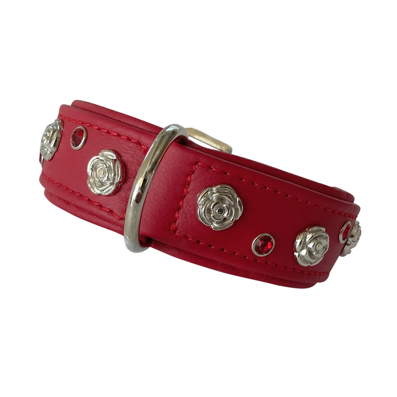Ausstellungsstück Hundehalsband Rose - Rot - Größe 35 cm