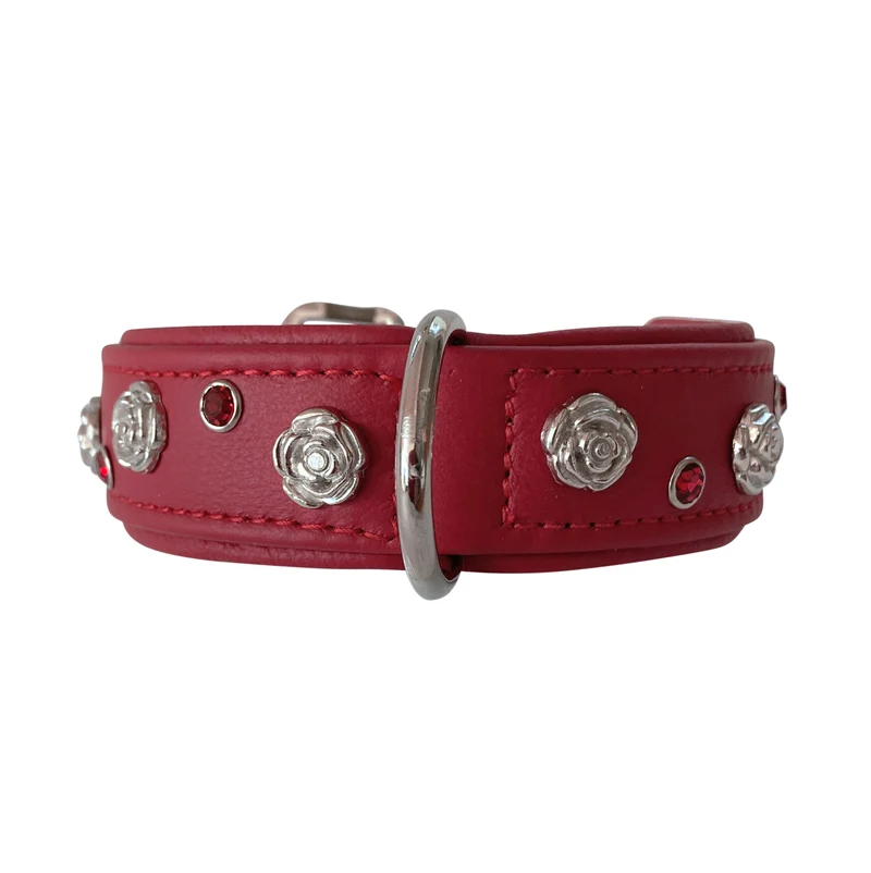 Ausstellungsstück Hundehalsband Rose - Rot - Größe 35 cm