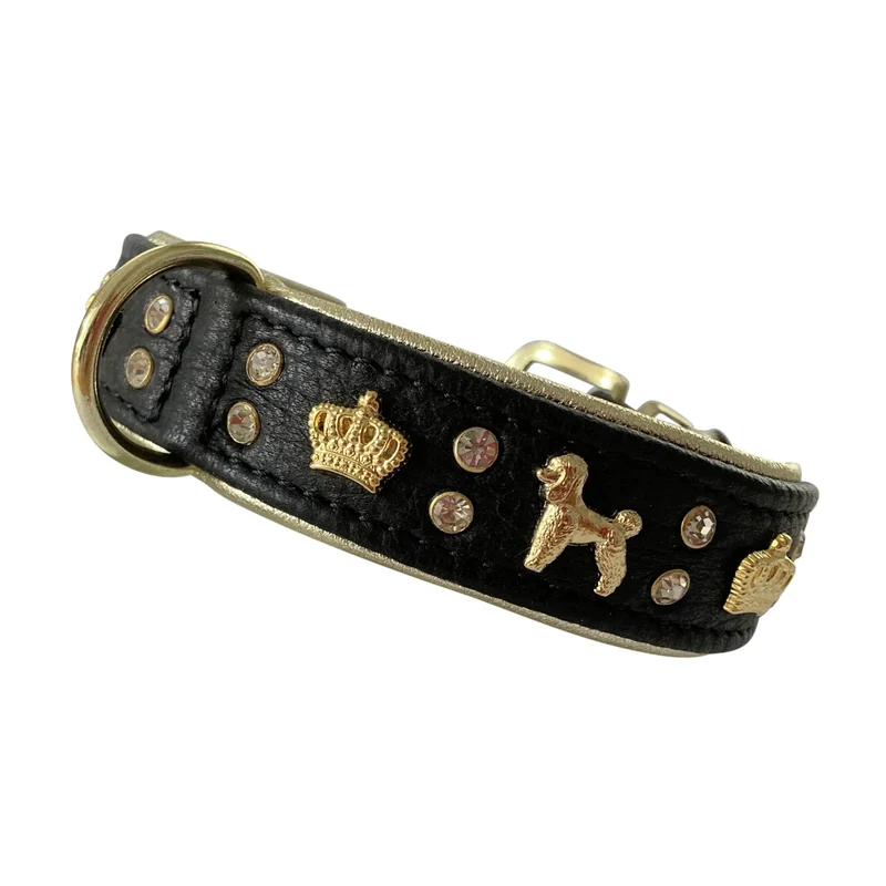 Hundehalsband - Lederhalsband Crown Pudel / Poodle - individuelle Farbgestaltung