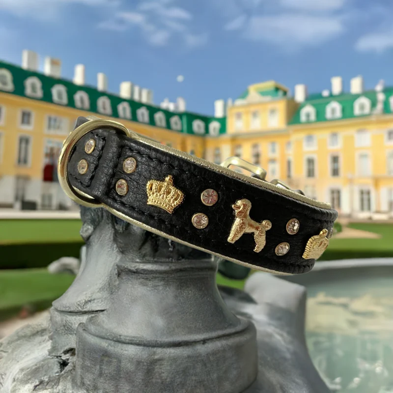 Hundehalsband - Lederhalsband Crown Pudel / Poodle - individuelle Farbgestaltung