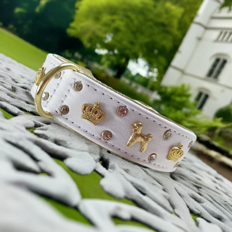 Hundehalsband - Lederhalsband Crown Pudel / Poodle - individuelle Farbgestaltung