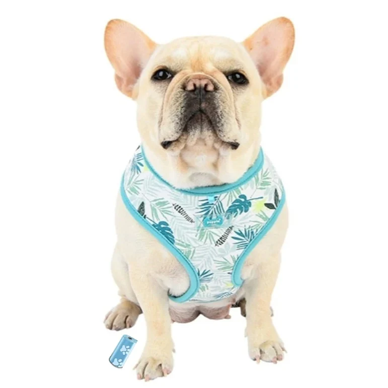 Puppia Botanical Harness A - Softgeschirr Gemustert Hellblau