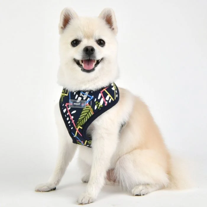 Puppia Botanical Harness A - Softgeschirr Gemustert Blau