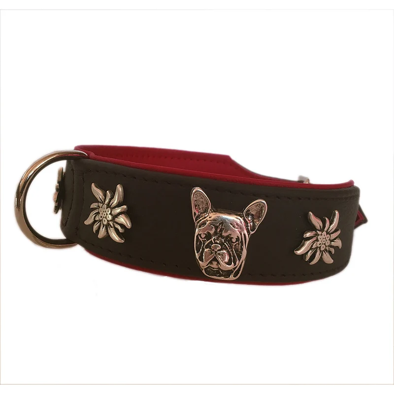 Hundehalsband Leder Bully / französische Bulldogge, Farbe wählbar