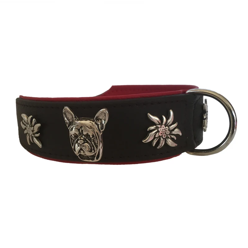 Hundehalsband Leder Bully / französische Bulldogge, Farbe wählbar
