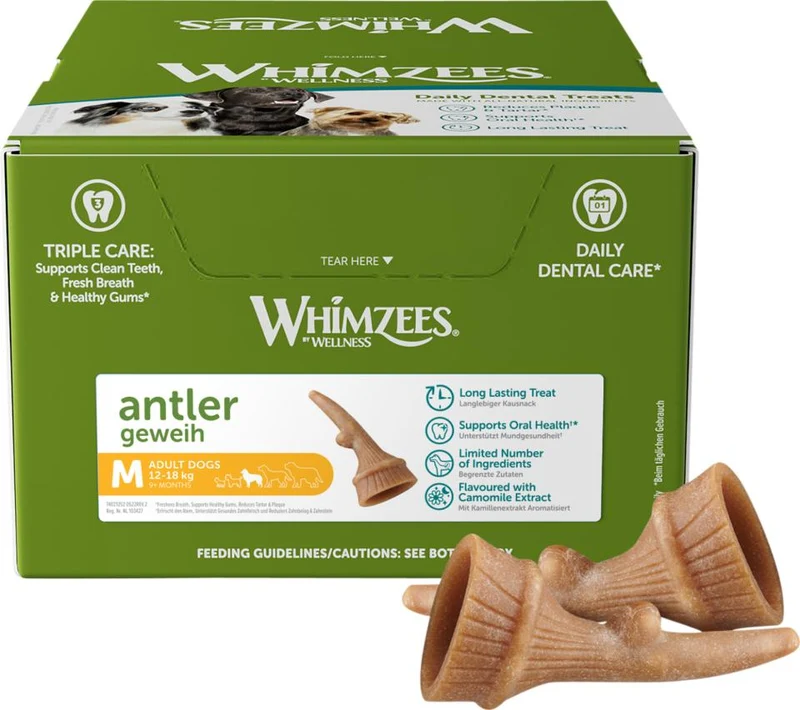 Whimzees - Box m. Geweihe für mittelgroße Hunde – 66 Stück.