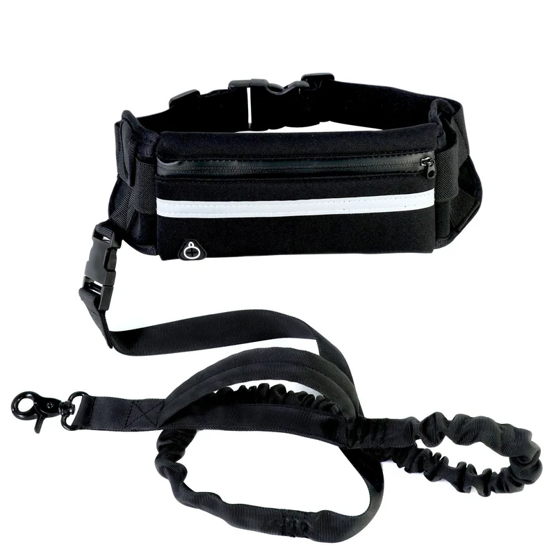 Freihändige Hundeleine Haustier-Spazier- und Trainingsgürtel mit stoßdämpfender Bungee-Leine für bis zu 81,65 kg große Hunde Handytasche und Wasserflaschenhalter