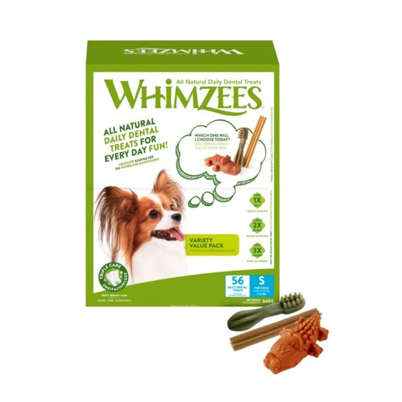 Whimzees – Gemischte Kausnacks in Box für kleine Hunde – 56 Stück.