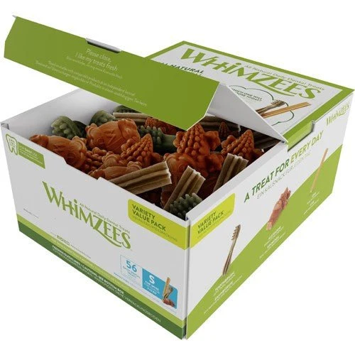 Whimzees – Gemischte Kausnacks in Box für kleine Hunde – 56 Stück.
