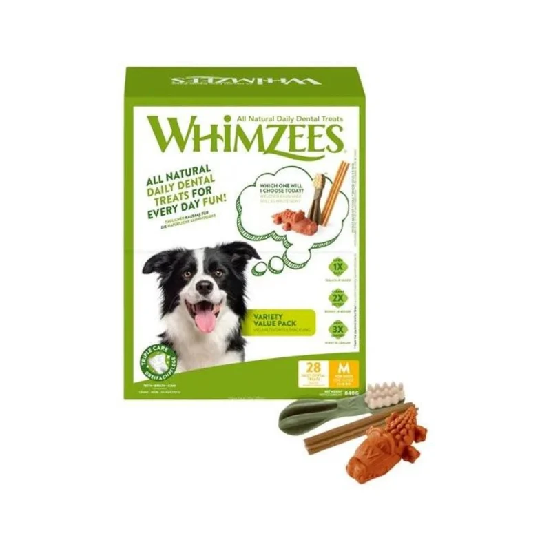 Whimzees – Gemischte Kausnacks in einer Box für mittelgroße Hunde – 28 Stück.