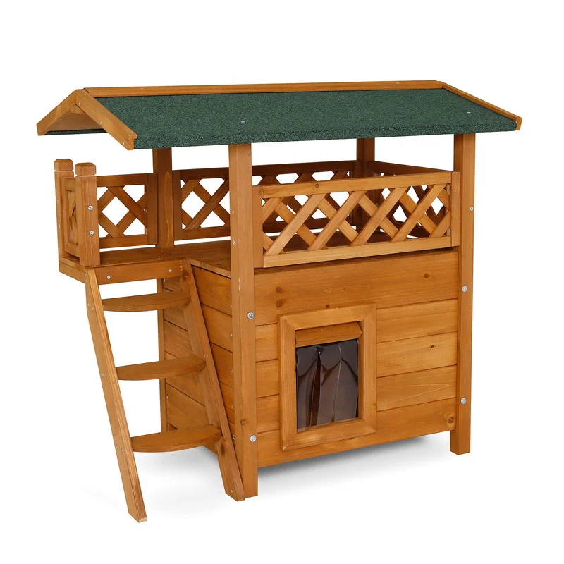 Katzenhaus aus Holz mit Terrasse & Treppe