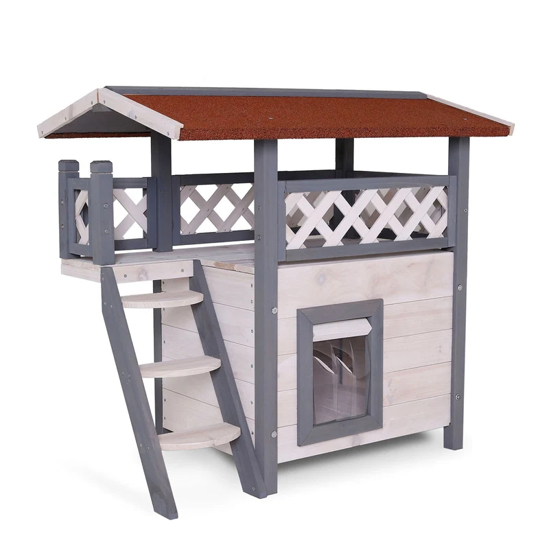 Katzenhaus aus Holz mit Terrasse & Treppe