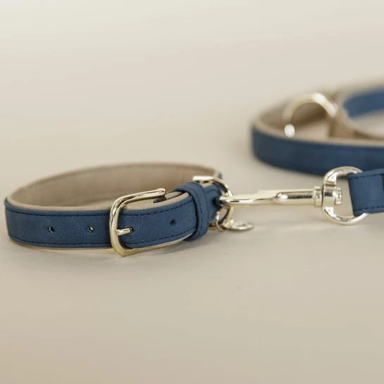 Kentucky Hundehalsband aus veganem Leder - Navy/Beige