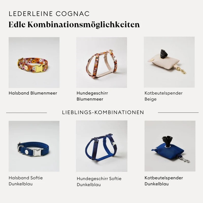 Lederleine PURE 190 cm, COGNAC (Standard Leine)