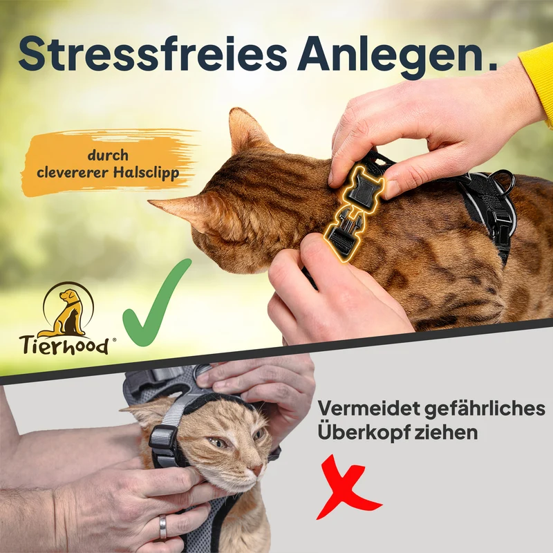 Katzengeschirr Set inkl. Katzenleine (mit Halsklipp)